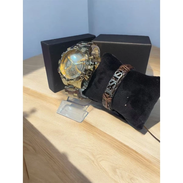 Kit Relógios Masculinos pulseira em aço Dourado