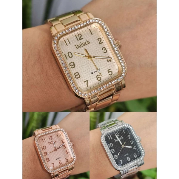 Relógio  feminino De Metal Quadrado Strass