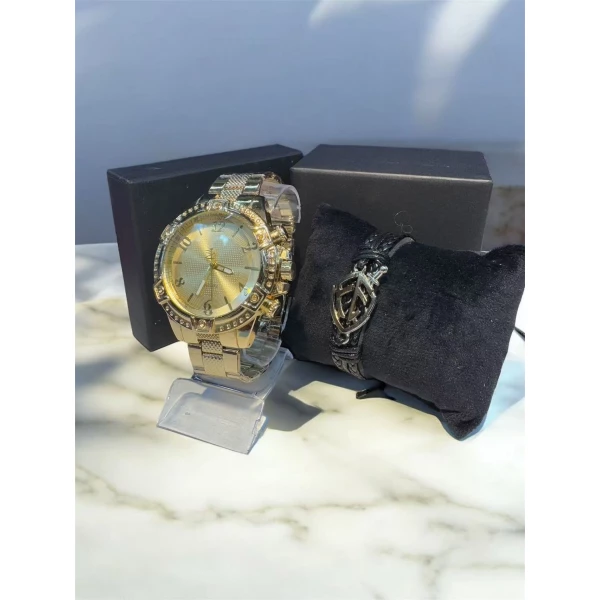 Kit Relógios Masculinos pulseira em aço Dourado