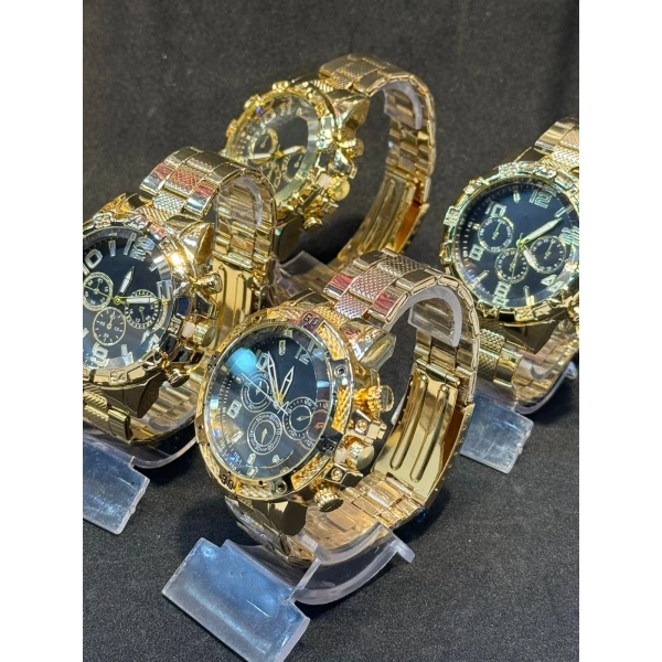 Relógio Masculino Metal Dourado Fundo Preto Sortido