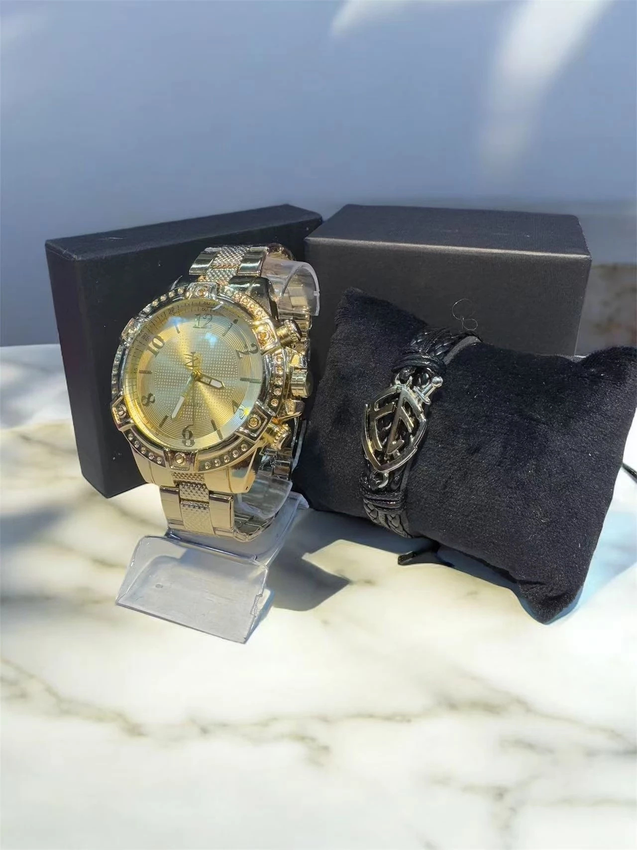 Kit Relógios Masculinos pulseira em aço Dourado