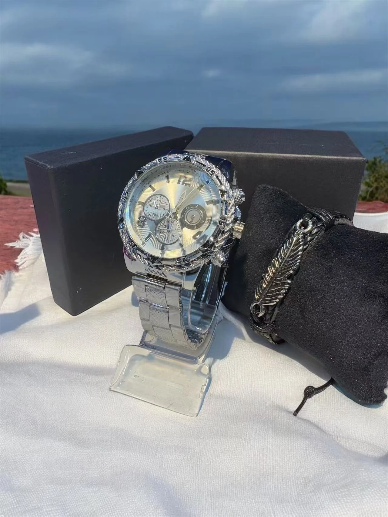  Kit Relógios Masculinos Pulseira em Aço Prata